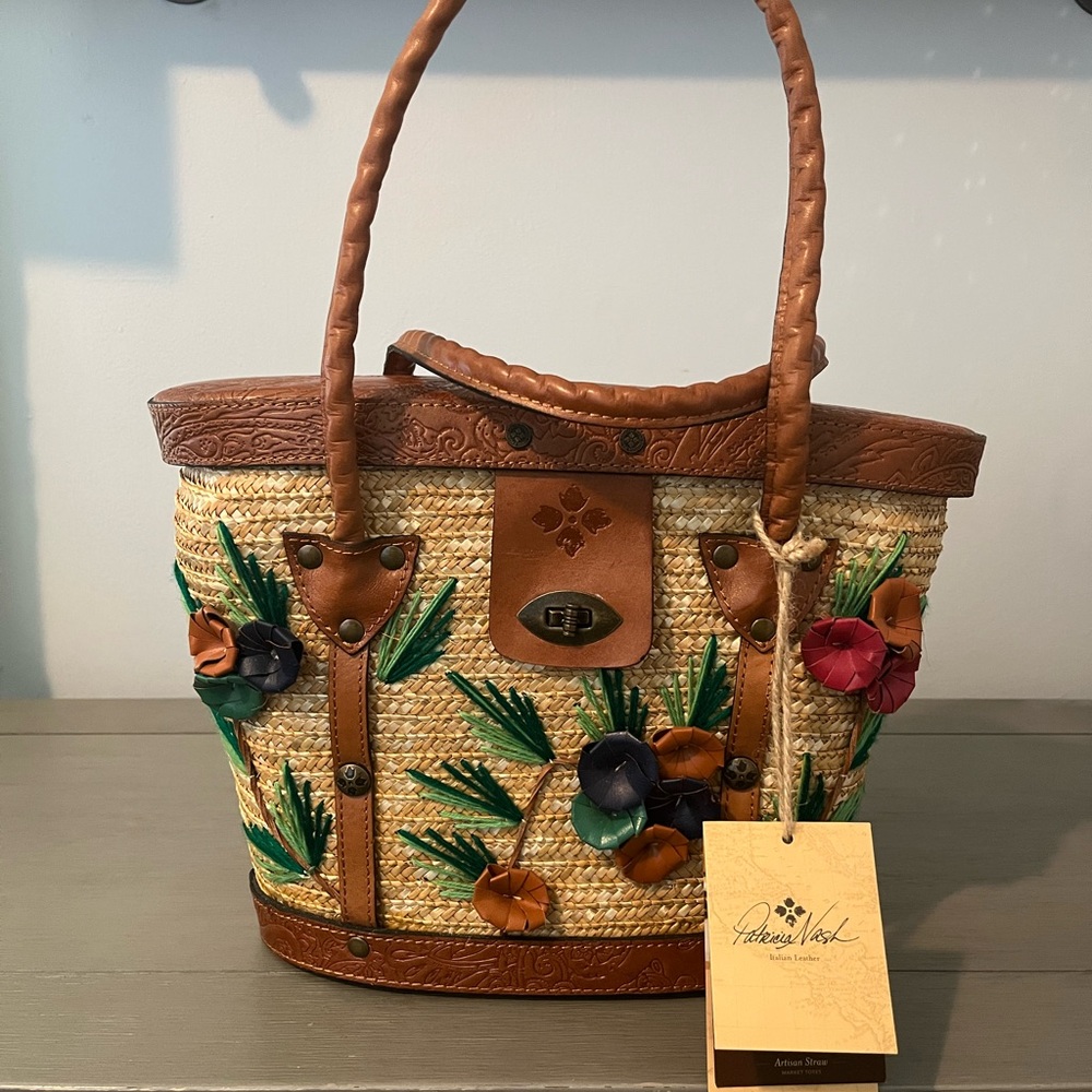 Patricia Nash Straw Tote Bag with Floral Accents